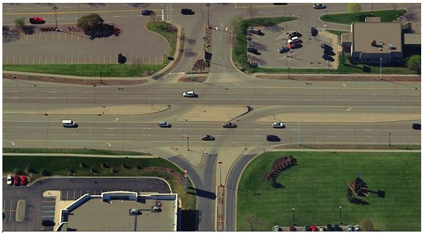 Aerial photograph of a restricted access intersection.