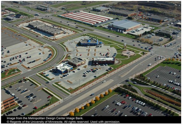 Aerial photograph of backage roads providing access to a business.